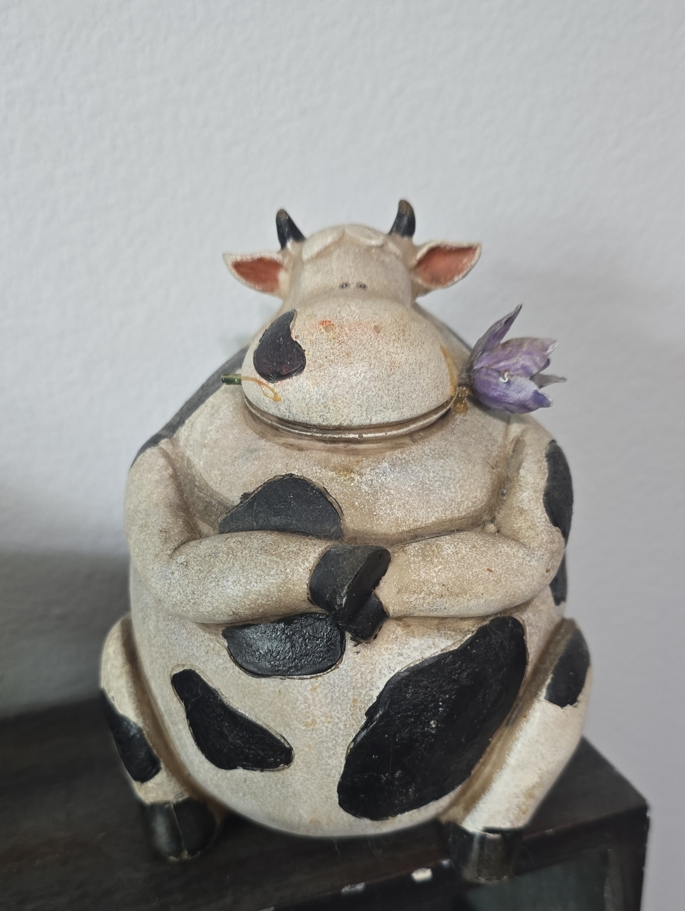 Whimsical Black & White Cow Figurine Home Art